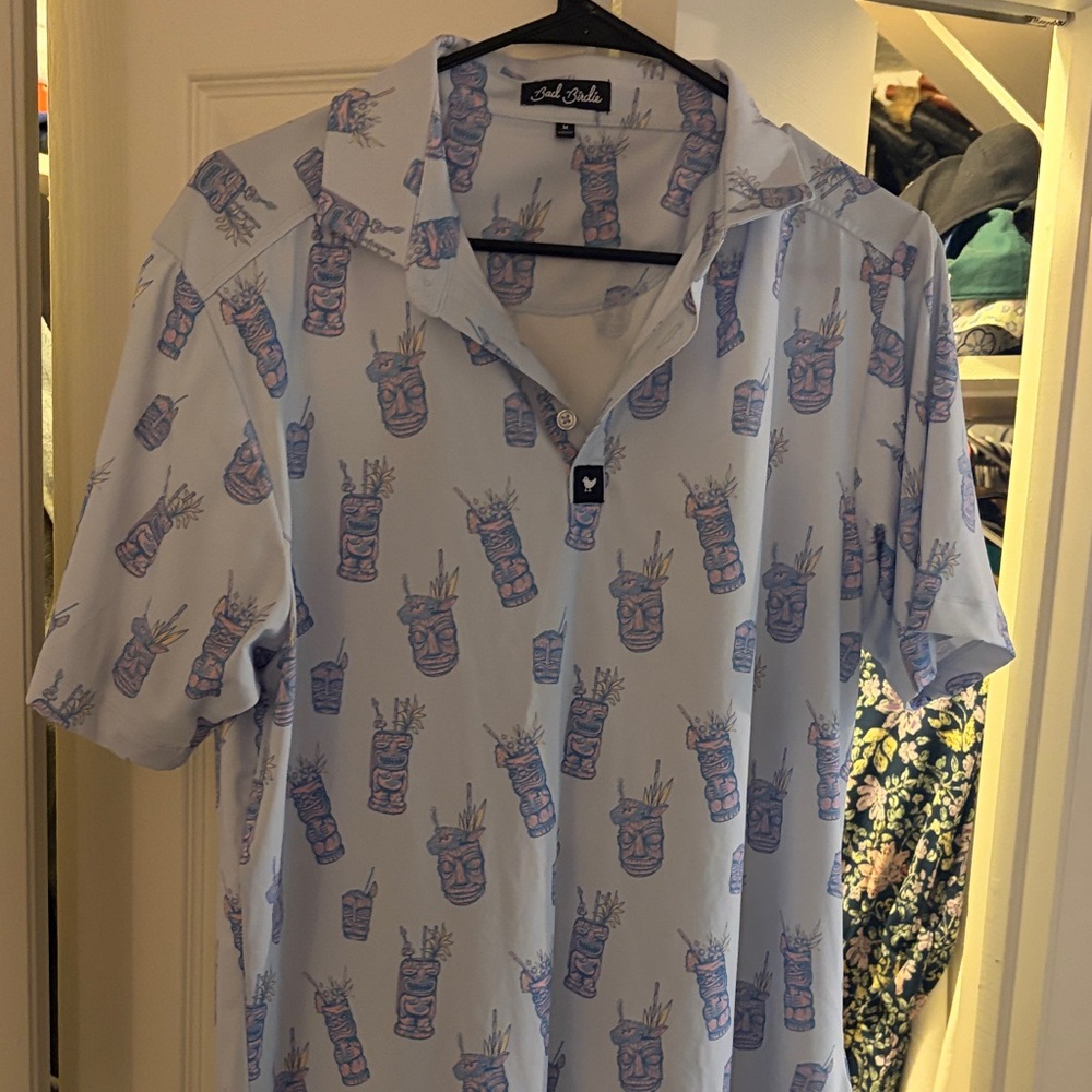 Bad birdie  Light Blue Graphic Polo Shirt